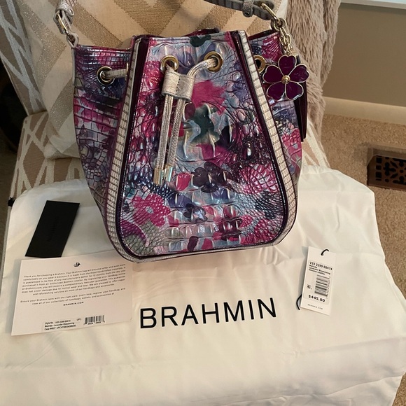 Brahmin Melinda Lavender Blossoming Croc-Embossed Shoulder Bag - Picture 2 of 8